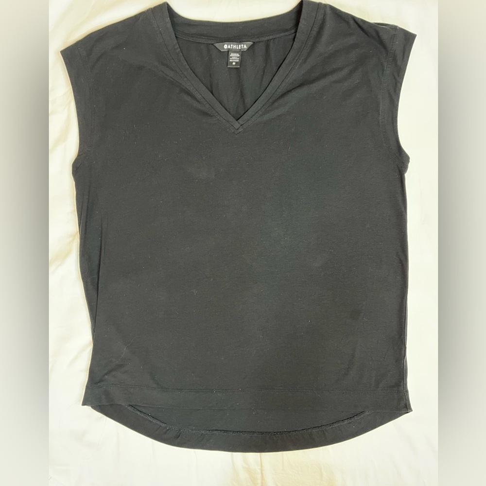 Athleta Black Sleeveless Oversized V- Neck Top Shirt Women’s Medium